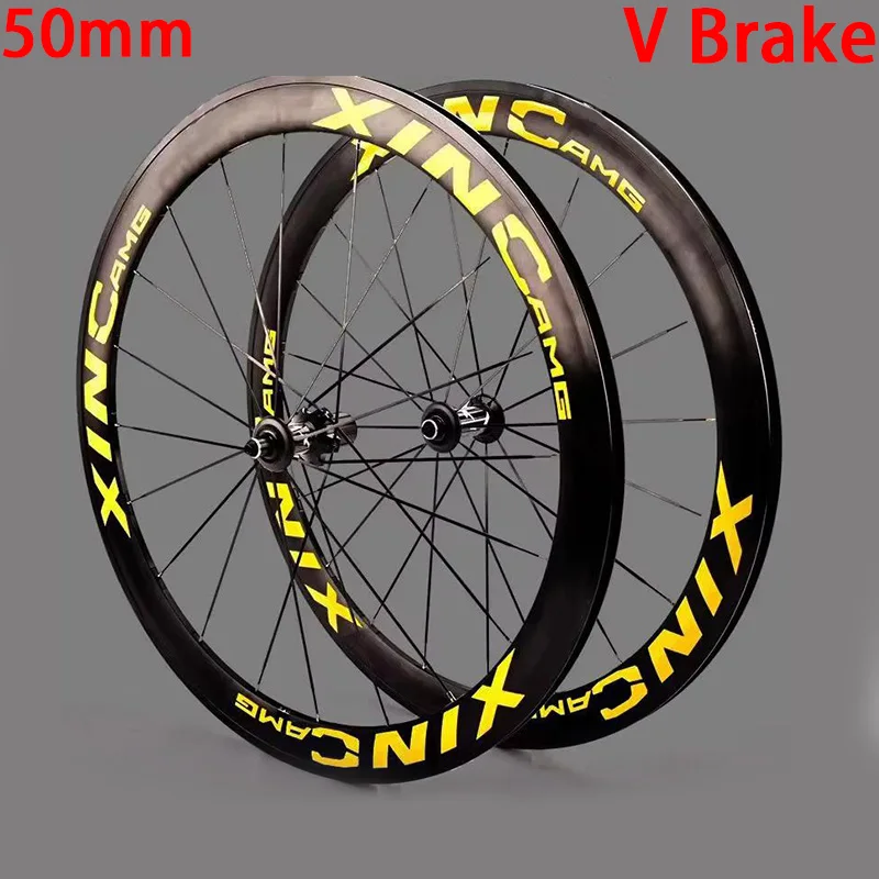 

Road Wheelset 700C Latest High Quality Yellow 40/50mm Aluminum Alloy Clincher Disc Brake 6 Pawls Rim Brake Elite Bicycle Wheel