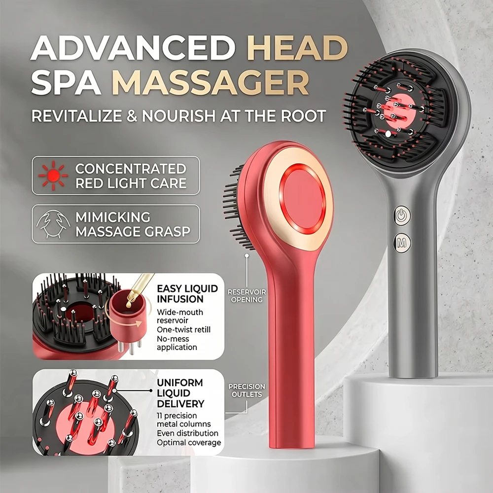 Electric Scalp Massager Comb with Red Light Therapy for Hair Growth Liquid Guiding Oil Applicator Anti Hair Loss Head Spa Brush