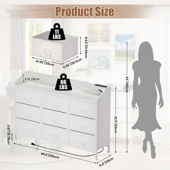 臥室梳妝台,9抽屜梳妝台,帶LED燈和充電站 - 白色 10 最佳銷售 九抽屜櫃 - №2