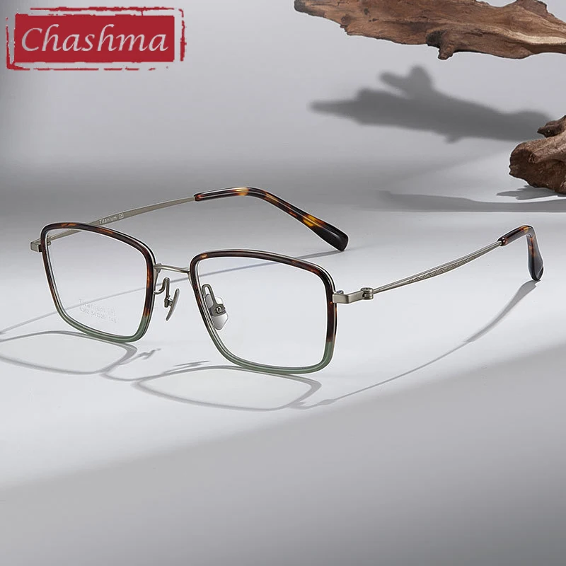 Chashma Men Glasses Frames Square Acetate Titanium 10 g Eyeglasses Ultra Light Optical Eyewear for Prescription Lenses Gafas