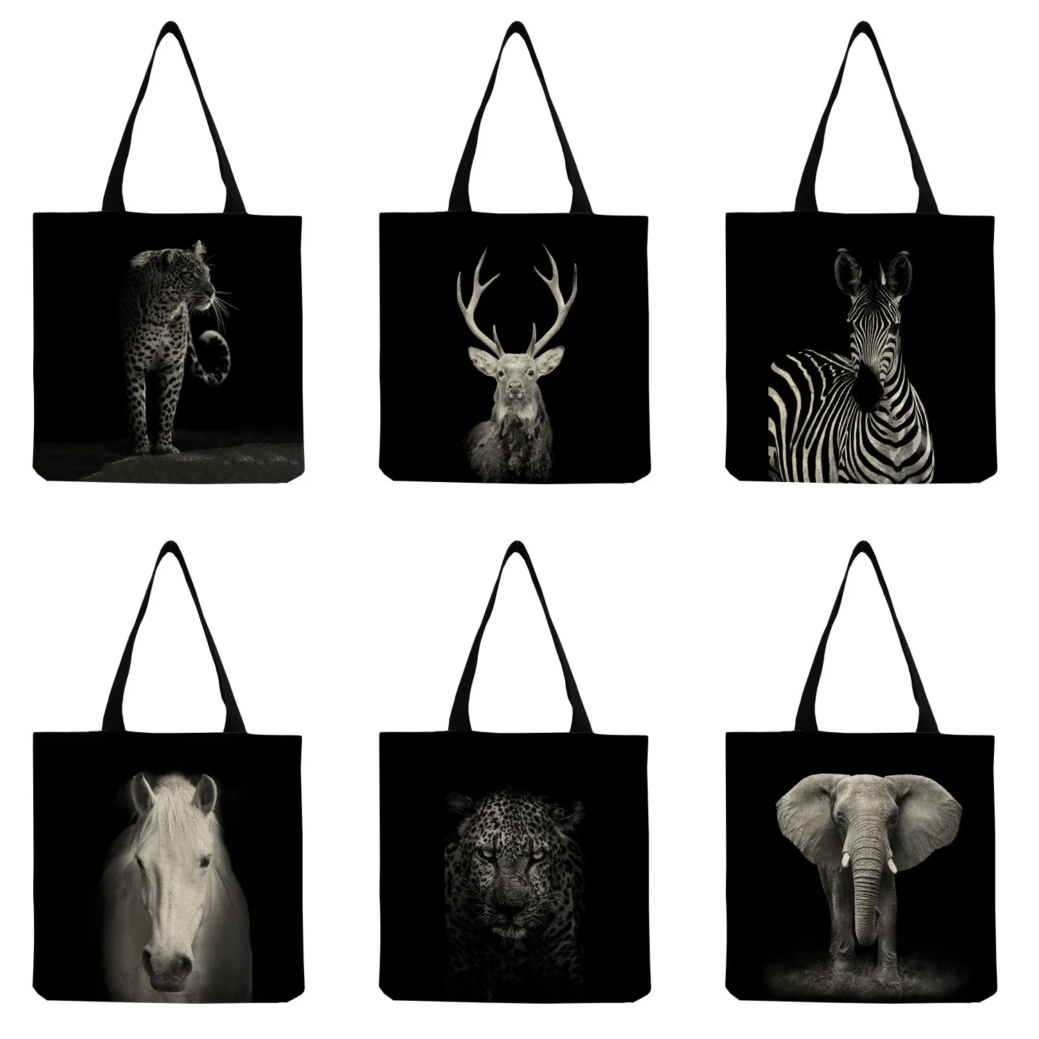 Nature Animals Elk Elephant Zebra Print Tote Bag Outdoor Travel Beach Bags For Women Customizable School Teacher Shopper Bag