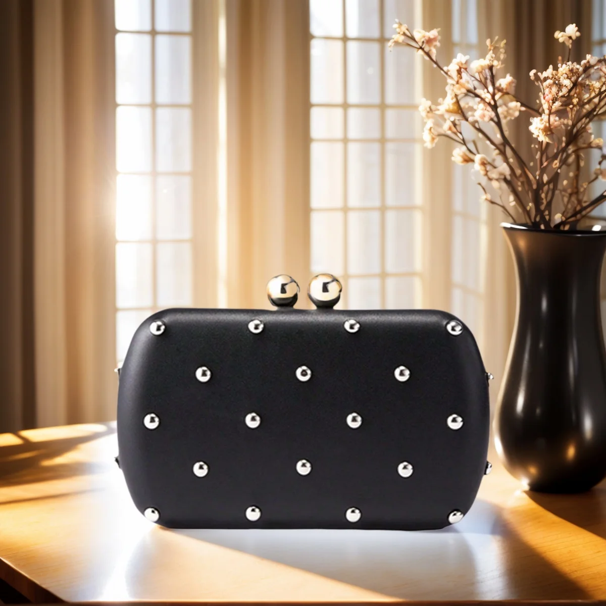 

Стильный женский кошелек-клатч из искусственной кожи с заклепками, дизайнерская вечерняя сумка, металлическая цепочка, кошелек через плечо, сумка для коктейльного банкета