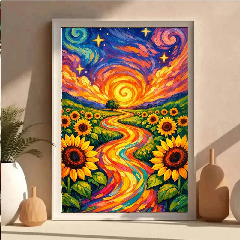 AB Diamond DIY Diamond Painting Kit, featuring a sunflower landscape design, is an ideal choice for adults and beginners.