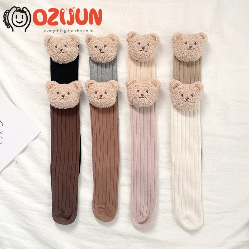 

Fashion Children One Size Plush Bear Head Doll Sewing Knitted Tube Socks Toddler Knee Socks Sew Applique Bears Long Stockings