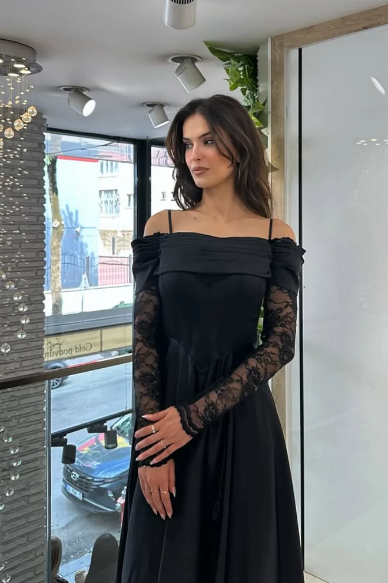Jessica Occasioni formali Abiti da sera Maniche lunghe in pizzo Abiti da ballo A-line in raso da donna Abiti da gala personalizzati