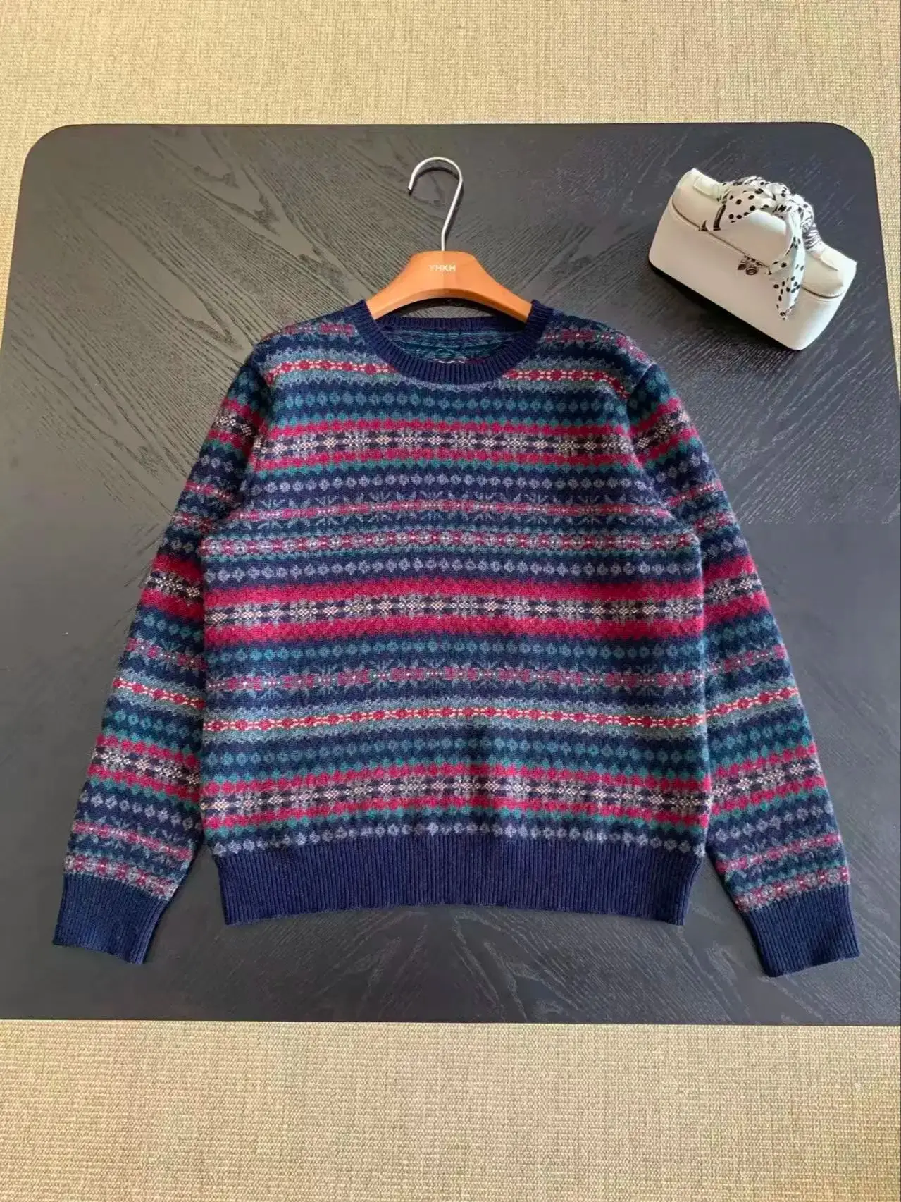 

Осень-зима, повседневный жаккардовый свитер из 100% шерсти, стиль унисекс