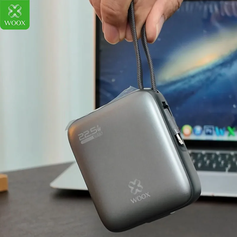 Power bank compatto, dimensioni di una palma, ricarica rapida da 22,5 W, capacità di 10.000 mAh, approvato per l’uso in aereo, sicuro, batteria esterna per esterni, 2 cavi, ricarica rapida di tipo C e