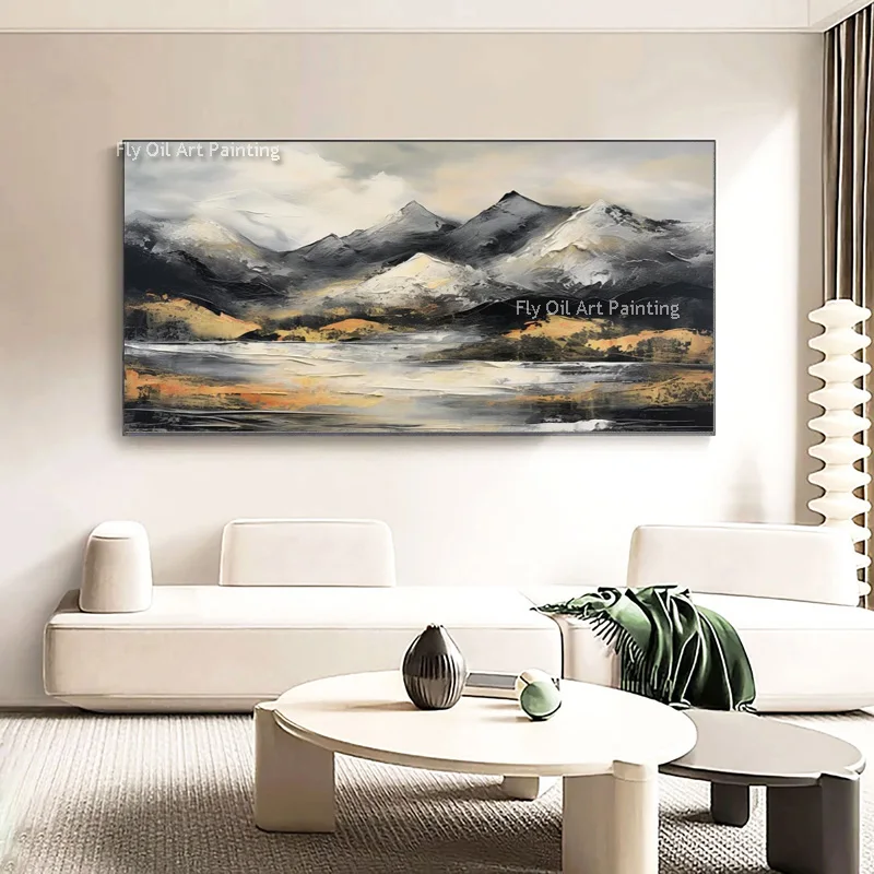 Black Style Mountain Oil Painting 100% Handmade Blue Mountain Canvas Painting Abstract Lanscape Artwork For Office Home Decor