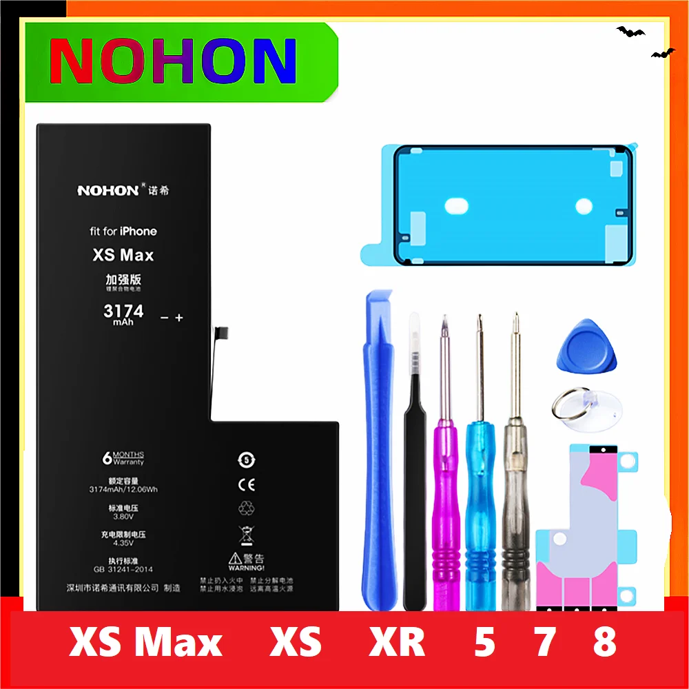 

Nohon Battery For iPhone XSMax XS 5 7 8 XR High Capacity Ultra Endurance Bateria + Toolkit Stickers