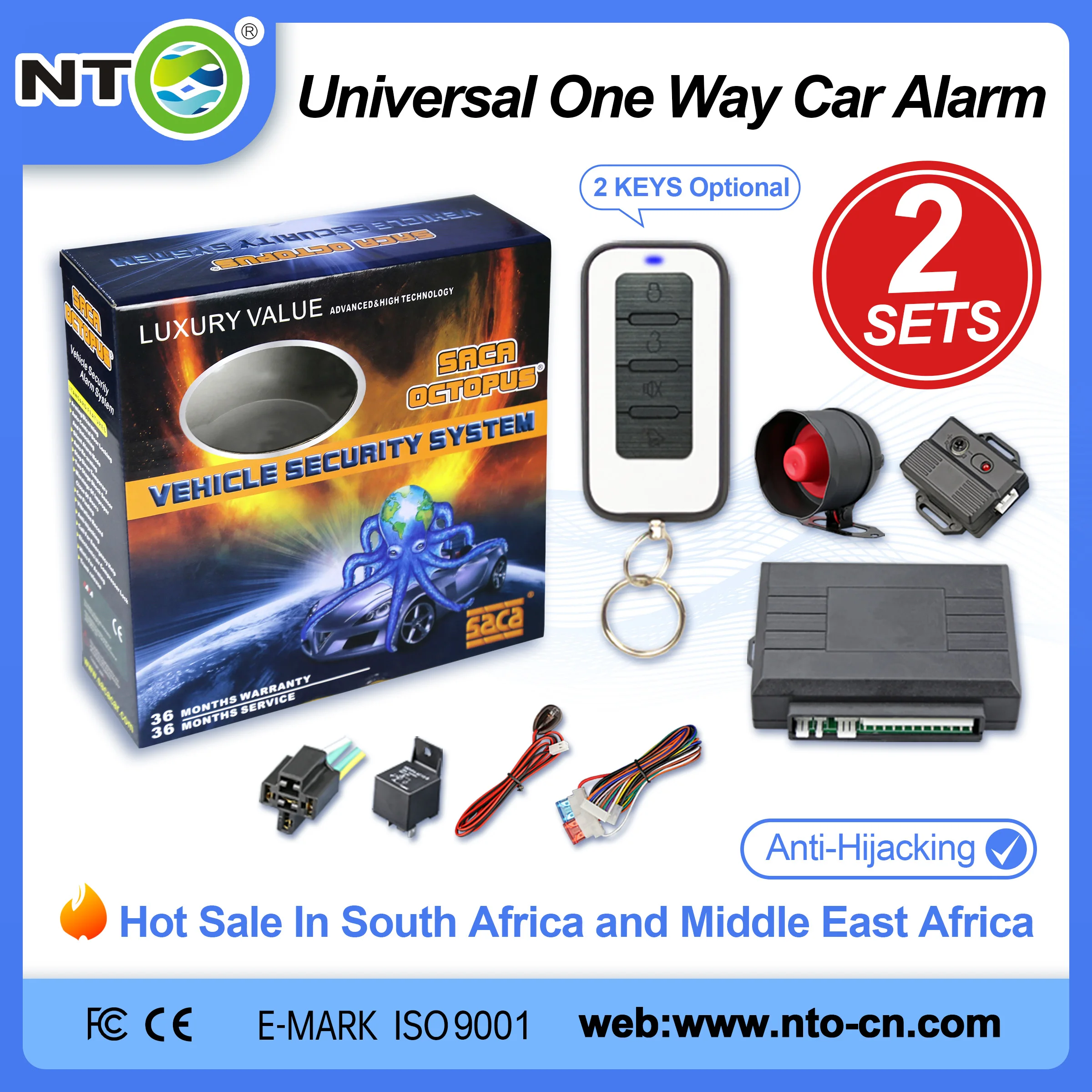 

2 SETS NTO 12V Universal 1 Way Smart Car Alarm Anti-Hijacking Central Locking System Keyless Entry Car Security Systems