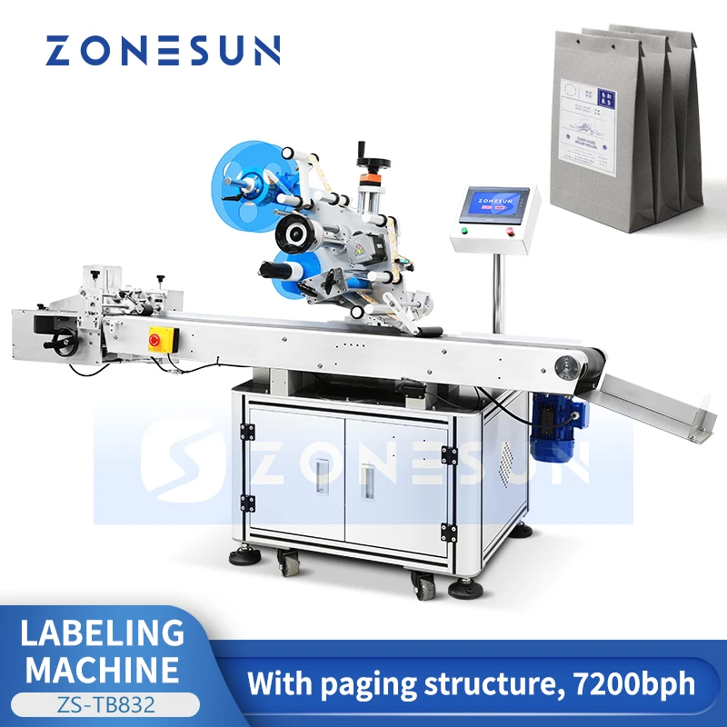ZONESUN Automatic Sticker Adhesive Plane Bag Tag Food Paper Book Large Plastic Film Flat Packing Labeling Machine ZS-TB832