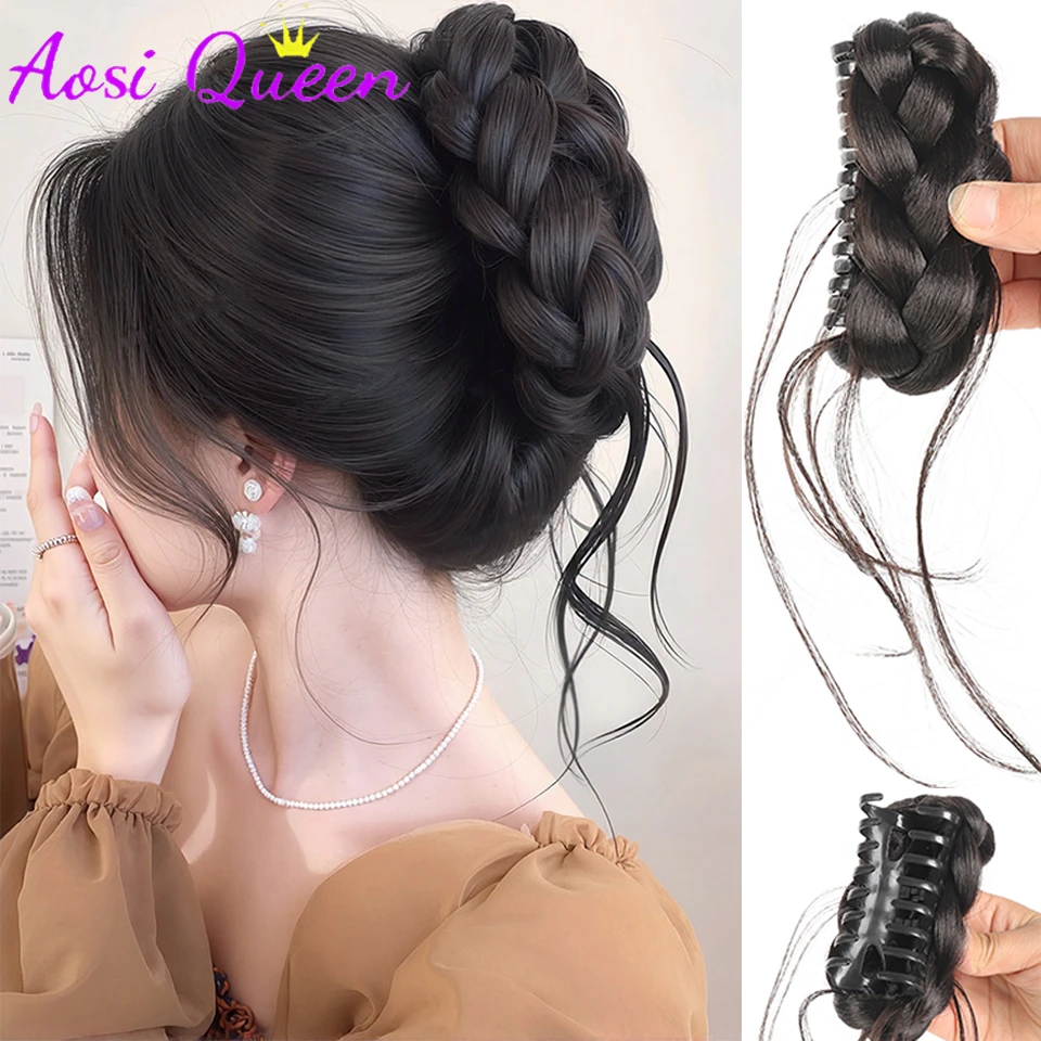 

Synthetic Dragon Beard Fried Dough Twists Ball Hair Bun Claw Clip Flower Bud Head Fluffy Dished Hair Back Head Wig Bag for Women