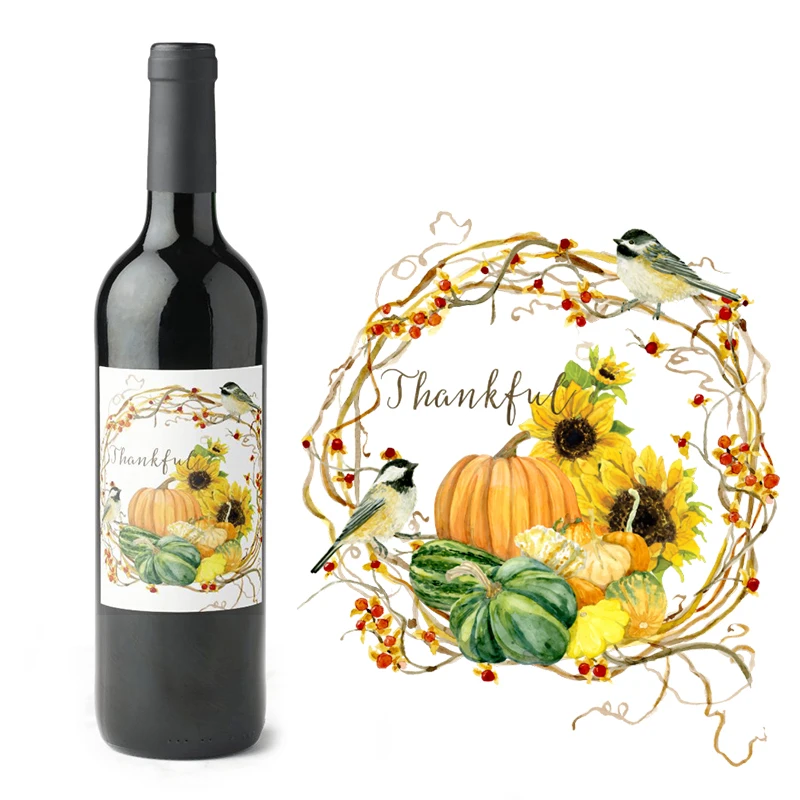 

Customized Wine Bottle Labels, Wedding Favor, Ivory Green Floral, Personalized Logo, Party Decor, 18Pcs