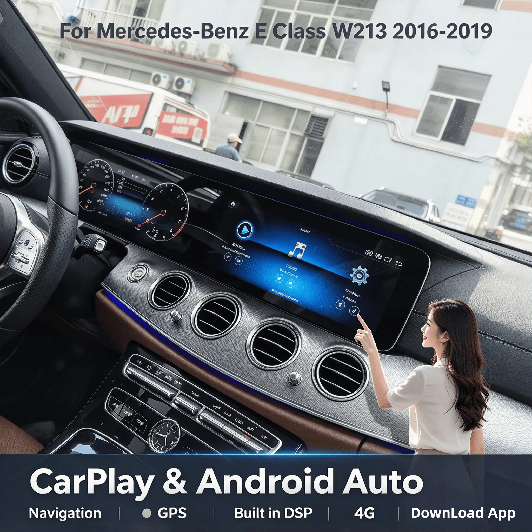 24.6 Inch Carplay Car Radio For Mercedes Benz E-Class W213 2016-2020 GPS RDS Navi LTE WIFI BT 360 Android AUTO 2DIN Qled Screen
