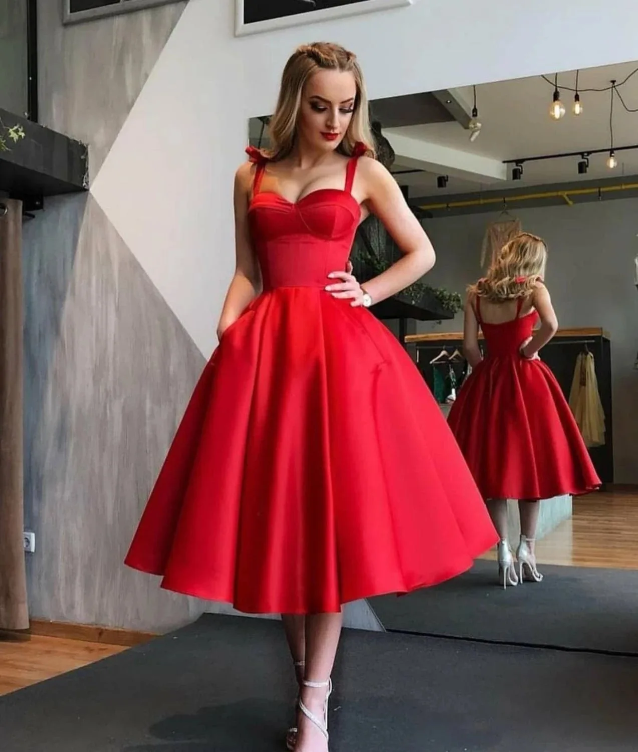 Vestidos de satén fucsia para baile de graduación, traje Formal hasta la rodilla con bolsillos, tirantes finos, línea A, fiesta de noche, graduación, Homecoming, 2024