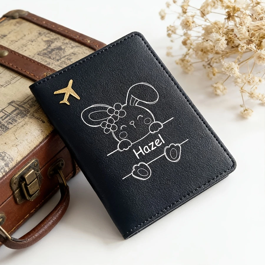 Custom Rabbit Pattern Name Passport Holder Open-Top Travel Wallet Unisex Accessory for Students Back-to-School Holidays view 5