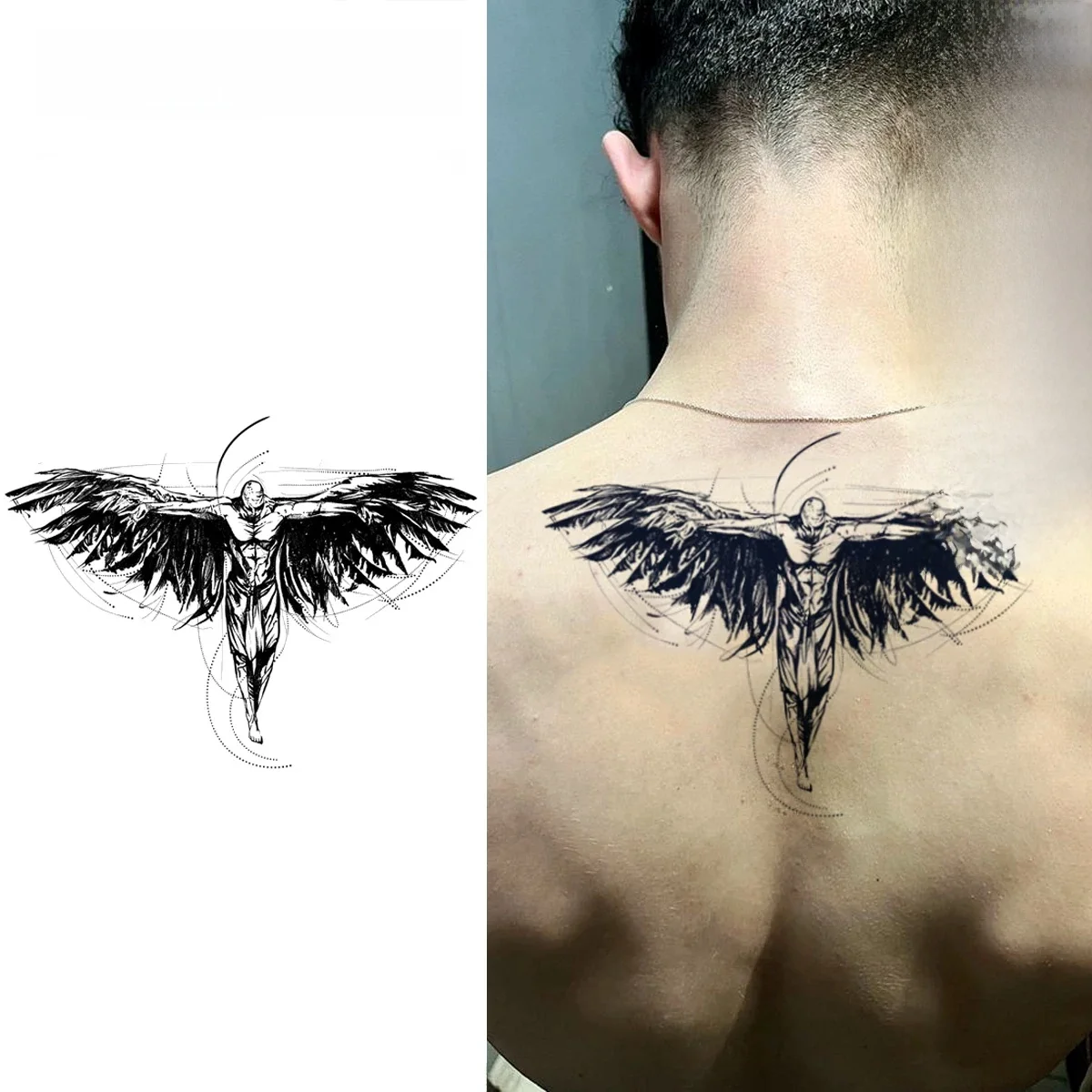 Tatouage temporaire d'ange, dure jusqu'à 15 jours, autocollant semi-permanent magique imperméable de nouvelle technologie.