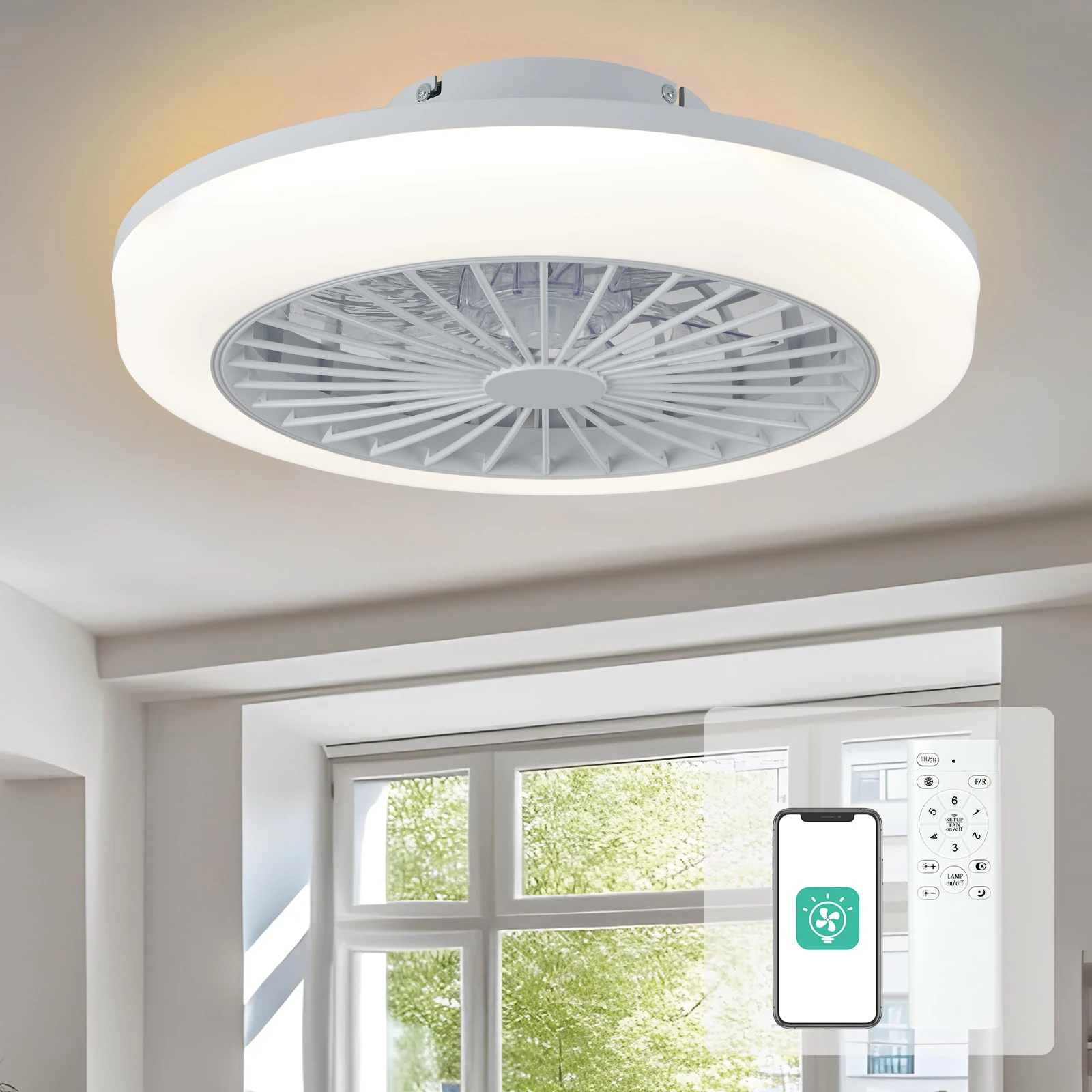 Smart 2 In 1 Ceiling Fan With Light APP control dimming Lighting Lighting Base Suitable for Bedroom and Living