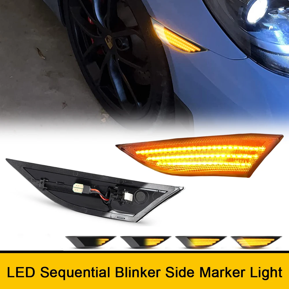 

1pair Canbus LED Sequential Flashing Front Fender Side Marker Lights For Porsche 982 Series 718 Spyder Boxster Cayman GT4 GT2