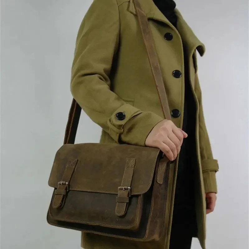 Vintage skóra Crazy Horse torba męska na ramię Crossbody torba męska torba torba ze skóry naturalnej mężczyzna wypoczynek skóra bydlęca 2020 — zdjęcie 2