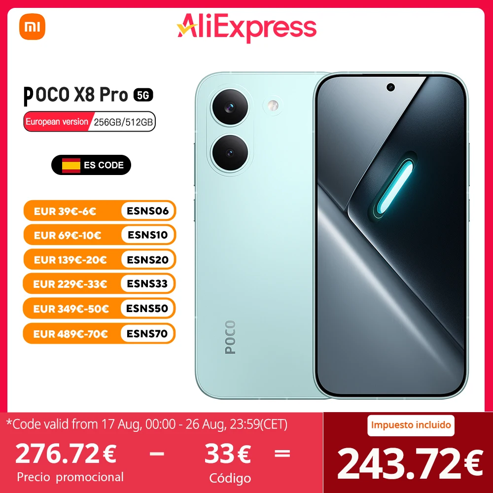 POCO X8 Pro 5G Versión Europea 256 GB/512 GB NFC 6.59″ AMOLED 1.5K 120Hz …