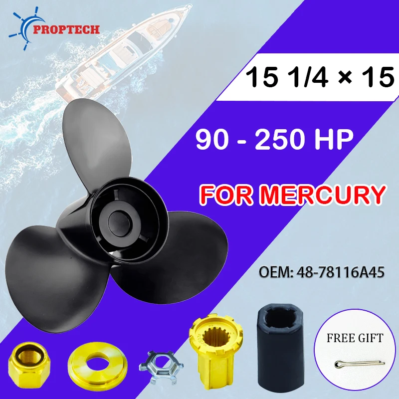 15 1/4 * 15 For Mercury 48-78116A45 90-250hp Marine Propeller Outboard Aluminum Alloy Screw 3 Blade 15 Spline Boat Part