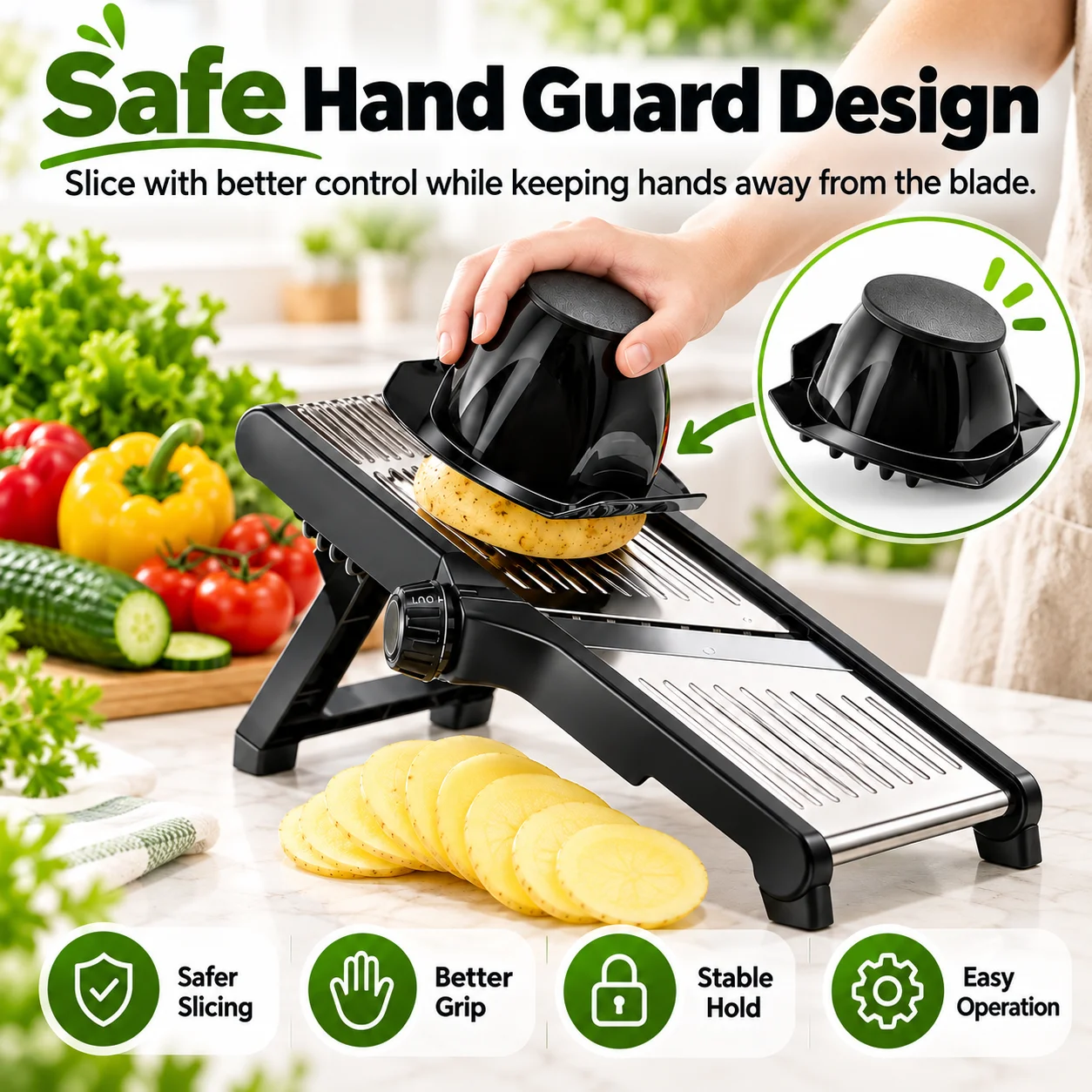 Adjustable Vegetable Slicer, Multifunctional Kitchen Food Slicer with Hand Guard, Stainless Steel Blade Vegetable Cutter and Grater, Mandoline Slicer, Cheese Grater, Vegetable Chopper, Kitchen Gadget
