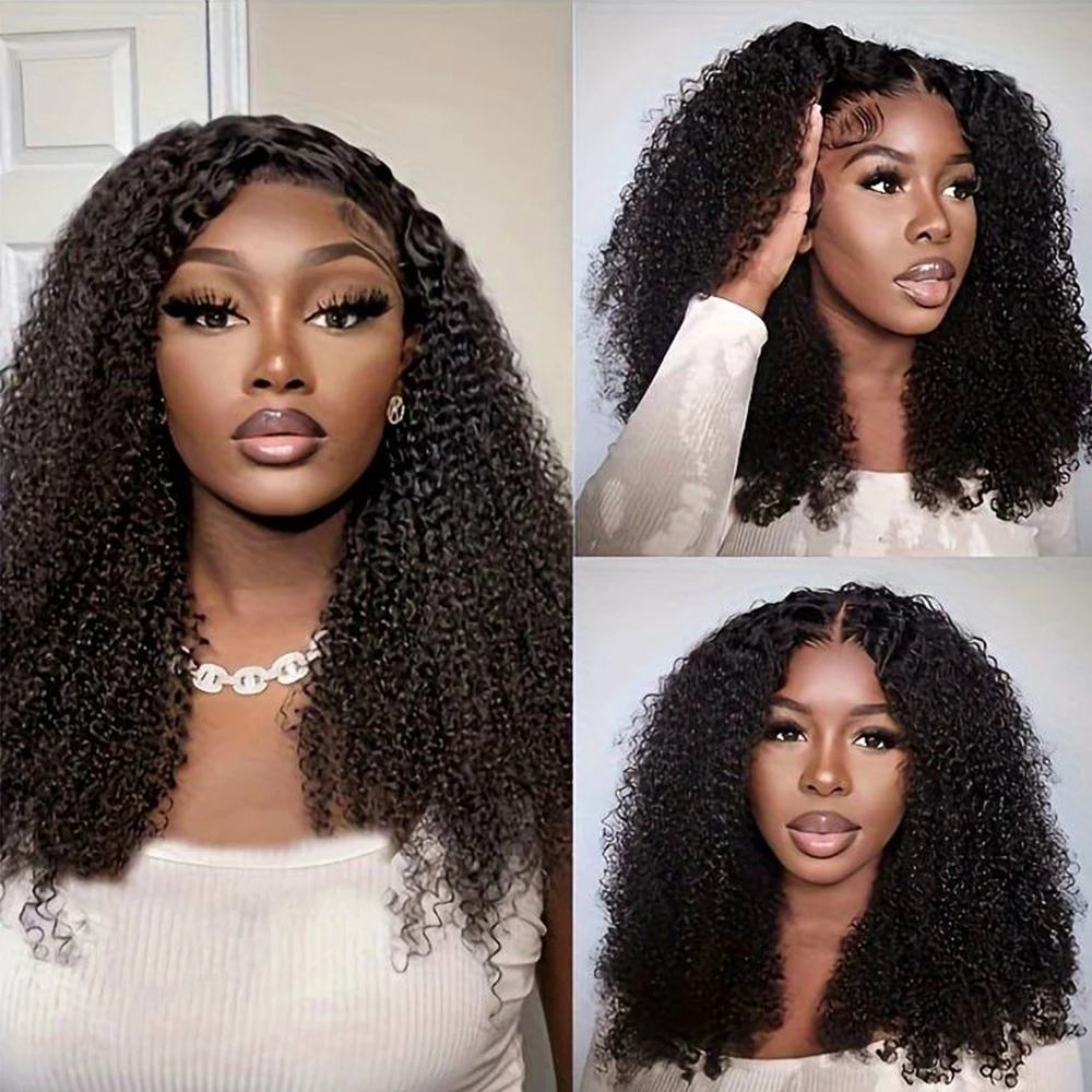 210% Gęstość Kinky Curly Human Hair 13x4 Lace Frontal Wig For Women T Part Closure Wig Brazilian Remy Hair Natural Color