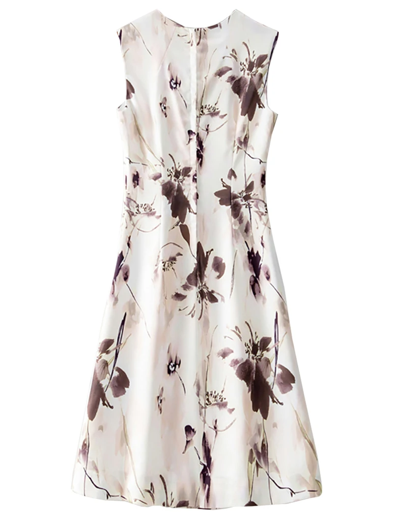 Elegant Sleeveless Floral Print A-Line Dress for Women Summer Casual Dresses