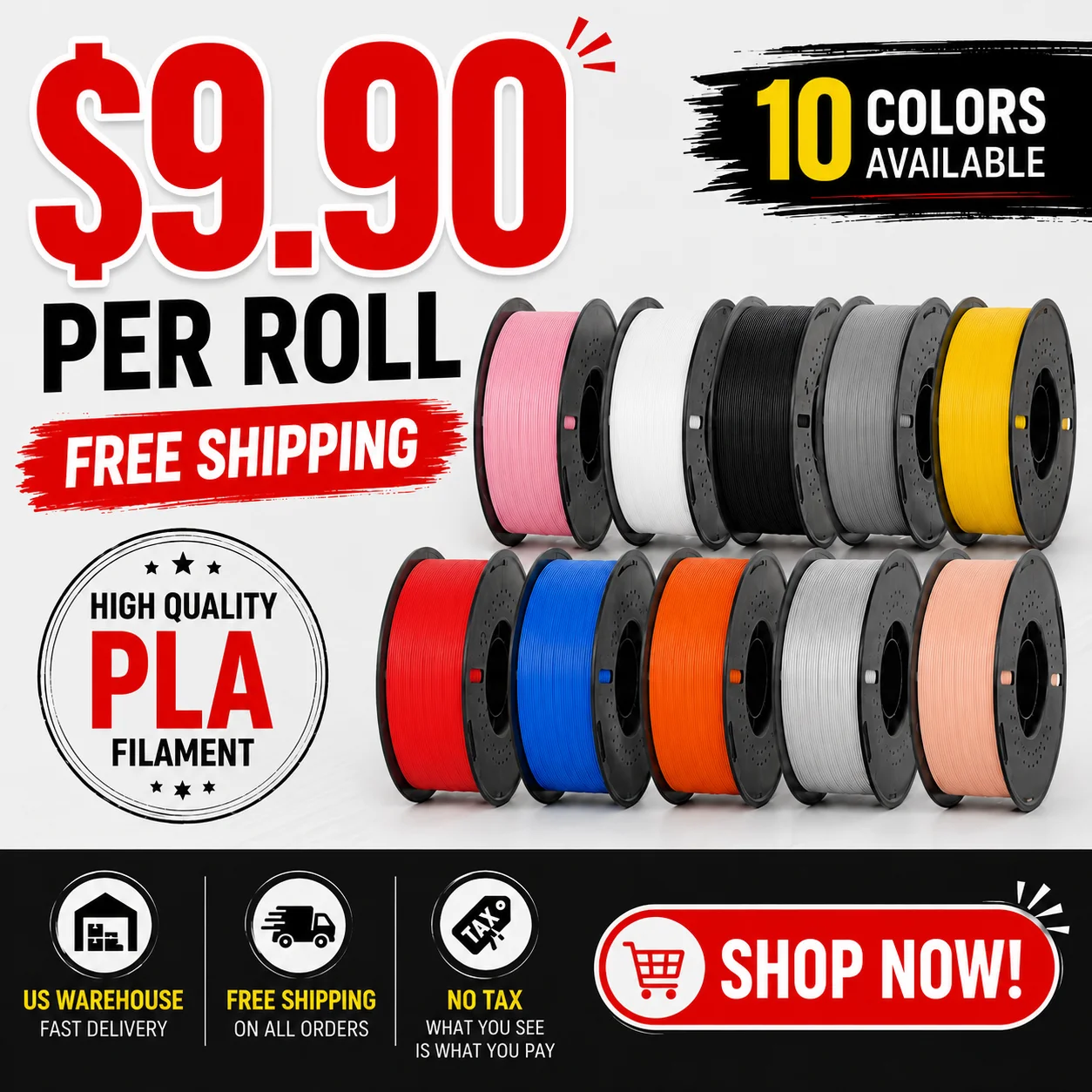 JAHORA PLA/PETG Filament 5KG/10KG Bundle for Bambu Lab AMS, Mixed Colors 1.75mm, Tangle-Free, Vacuum Sealed
