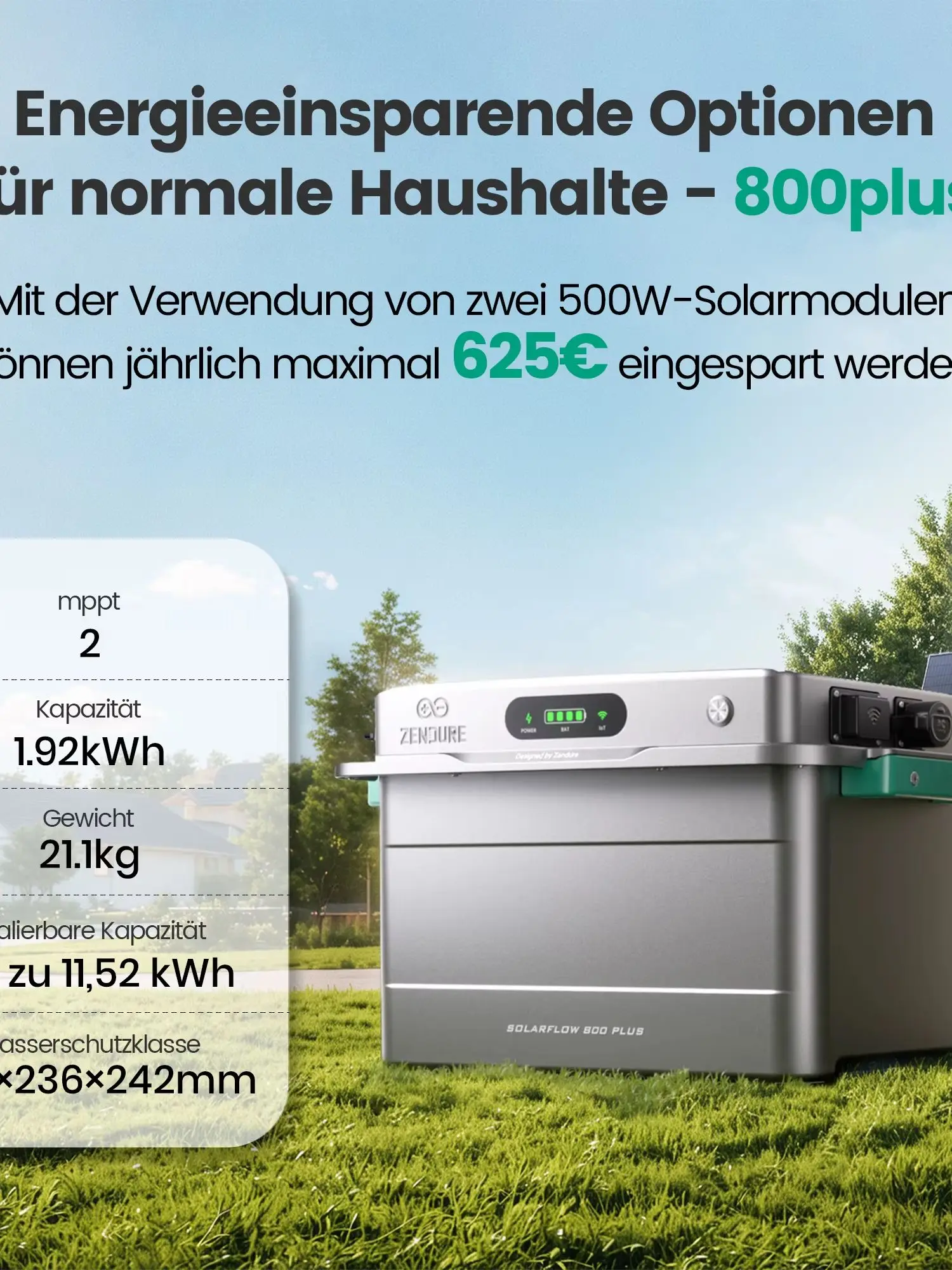 Zendure SolarFlow 800 Plus 1,92kWh mit 2×500W Solarmodule, 0% MwSt. Verschiedene Sets