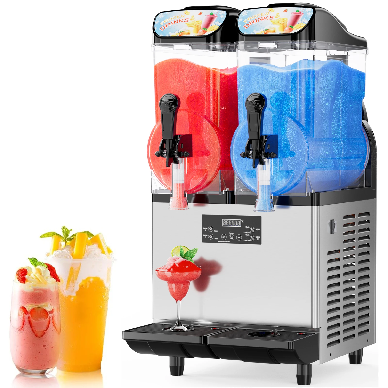 Kommerzielle Slushy-Maschine 2x15L Tank Margarita Maker 1000W Edelstahl Smoothie Frozen Drink Maker für Supermärkte Bar