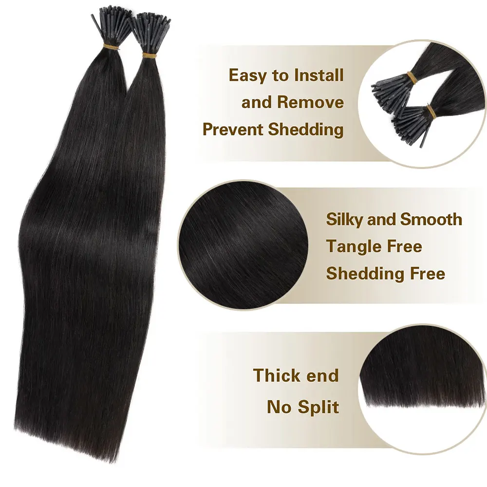 I تلميح الشعر التمديد شعر طبيعي مفرود 40 جرام/50 جرام/مجموعة كبسولة الكيراتين الانصهار الطبيعي وصلة إطالة شعر طبيعي 18-22 بوصة