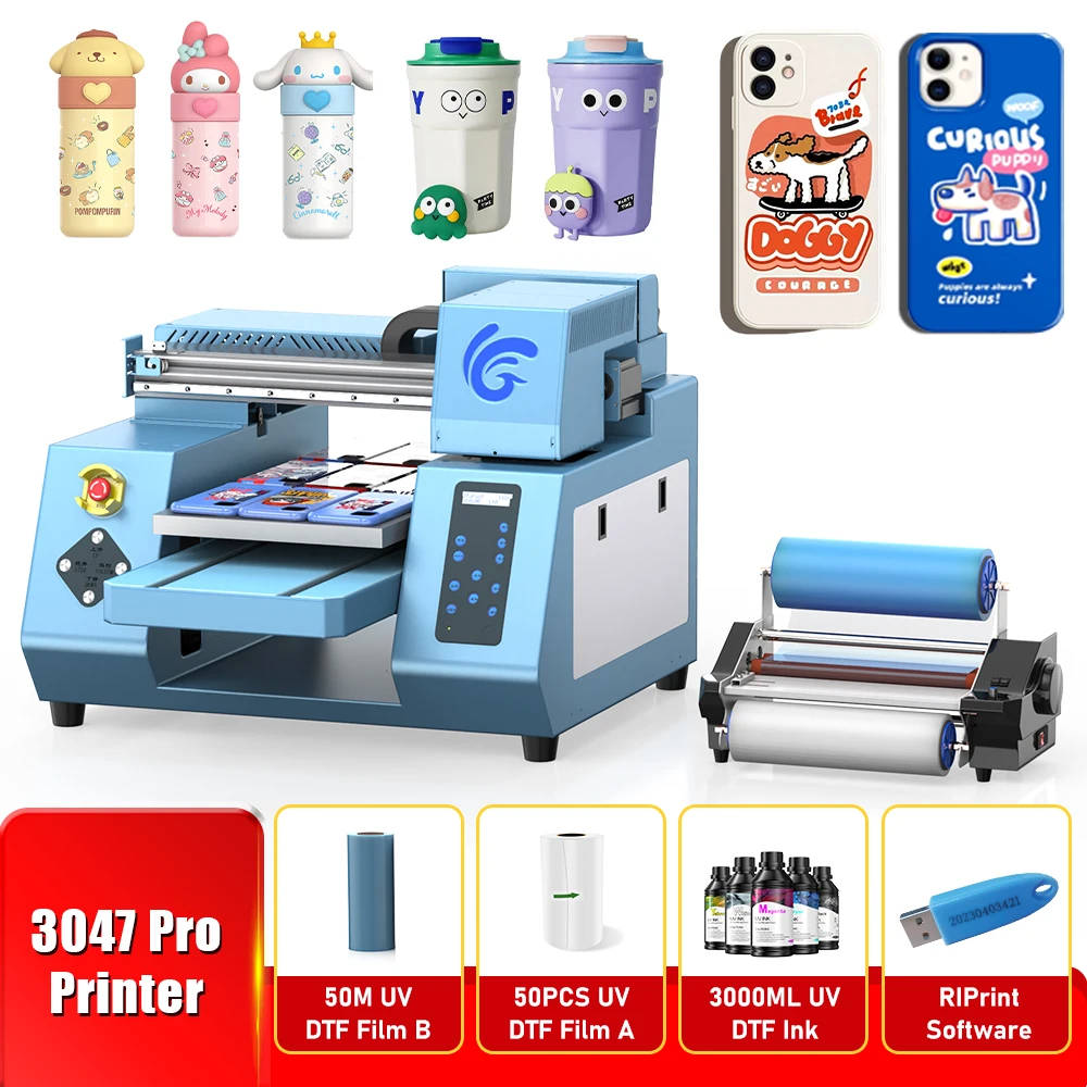 A3 UV DTF Printer For Epson XP600 Printer head A3 UV Printer for Acrylic Bottle Glass With Laminator machine uv sticker printer
