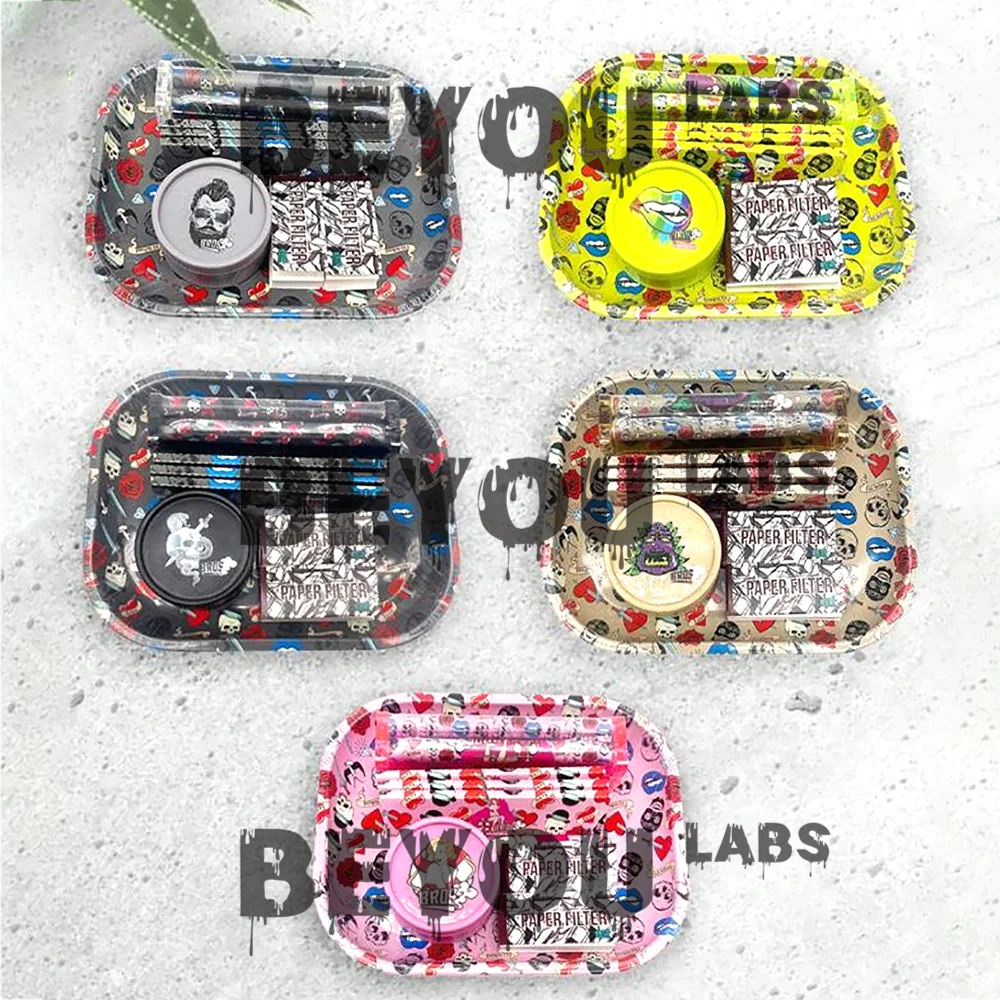 

18x14cm Rolling Tray Plastic Grinder Tools Set Cartoon Paper Storage Tobacco Cigarette Ash Trays Multi-styles Tinplate Dishes