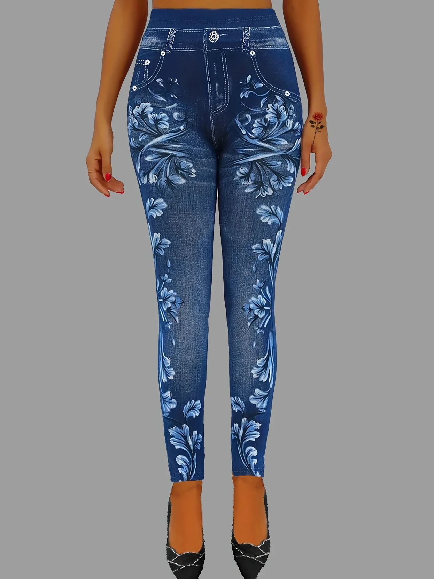 Leggings en faux denim imprimé élégant pour femmes
