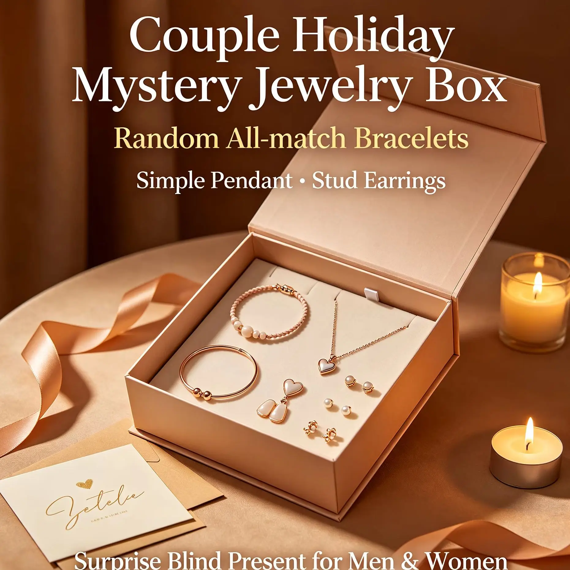Couple Holiday Mystery Jewelry Box Random All-match Bracelets Simple Pendant Stud Earrings Men Women Surprise Blind Present
