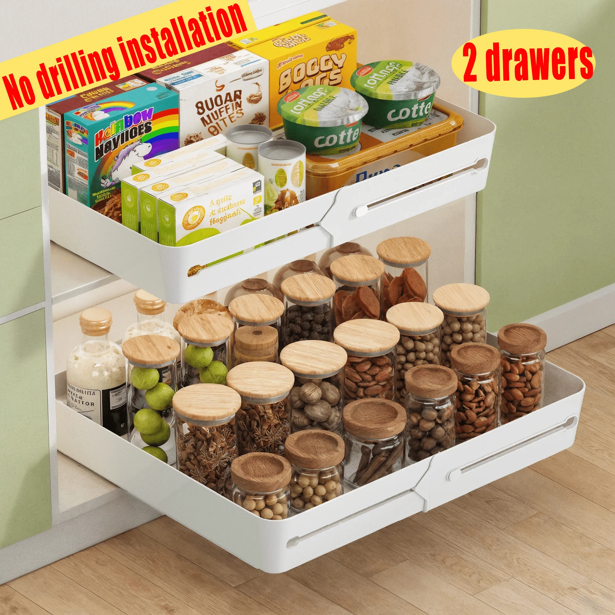 Tiroir de cuisine extensible 2 pièces/1 pièce, organisateur d'armoire extractible en plastique extensible, utilisé pour l'organisation de la pièce d'ustensiles de cuisine