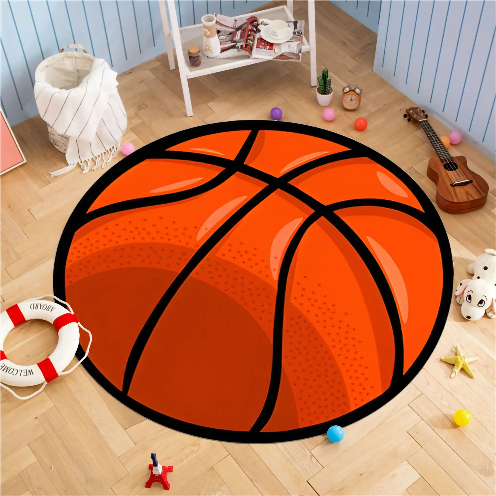 

Basketball Ball Round Rug Circle Sport Decor Custom Personelized Orange Living Room Non-Slip Soft Flannel Home Bedside Carpet