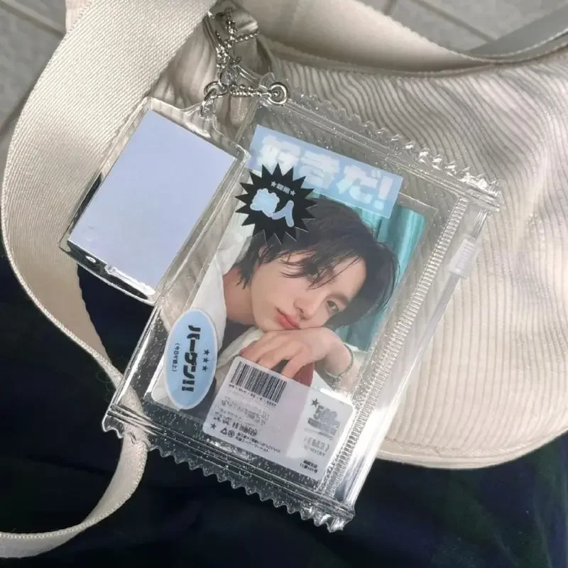 Ins transparente saco de doces titular do crachá coreano photocard titular saco de exibição pingente