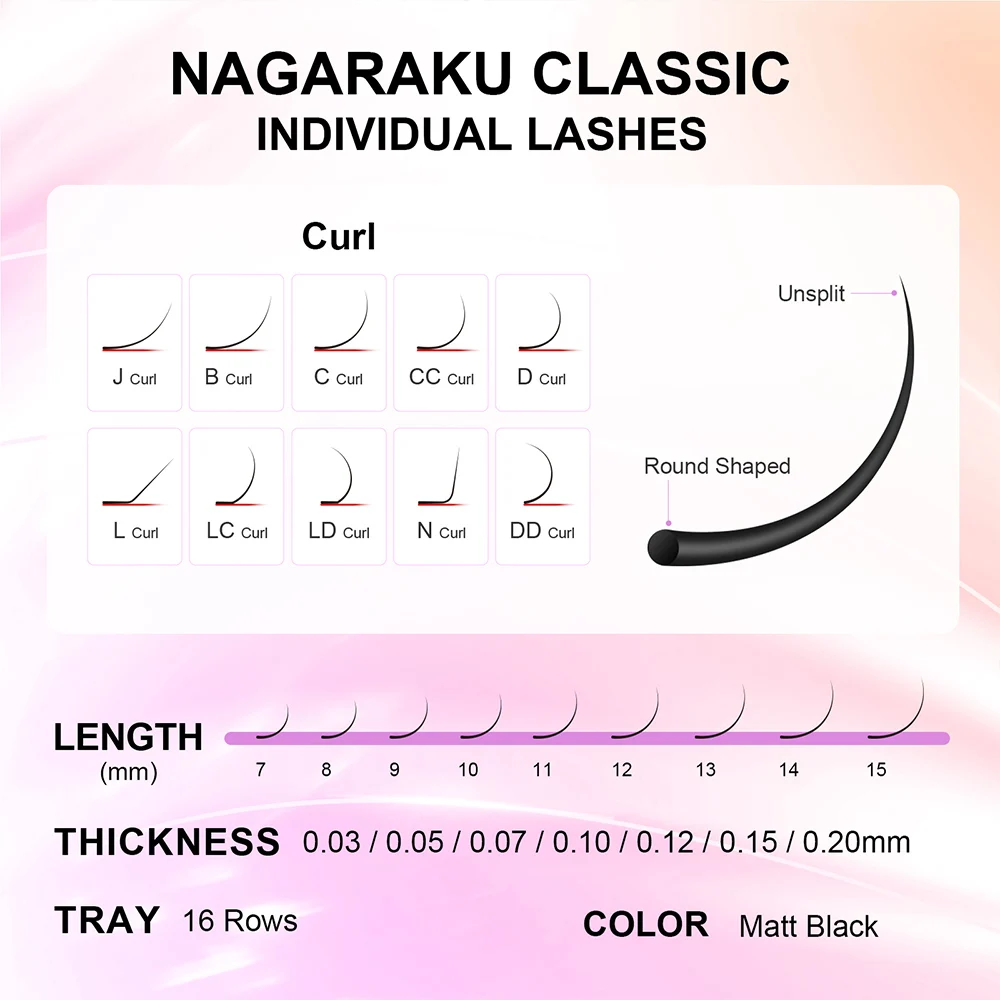 NAGARAKU Classic 16 Reihen/Box 7~25mm Mix Premium Natürliche Synthetische Nerz Einzelwimpernverlängerung Zubehör Make-up Cilios – Detail 4