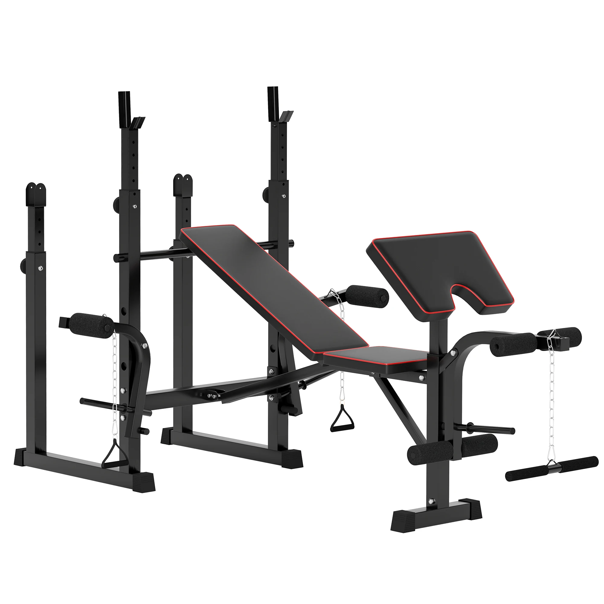 SPORTNOW Weight Bench with Bench Press Rack, Preacher Curl Bench, Leg Curl Machine, Incline or Flat Workout Bench for Home Gym