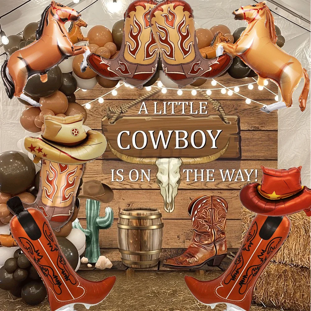 2Pcs Western Cowboy Boot Hat Horse Balloons Cowgirl Bachelorette Party Supplies Country Theme Gender Reveal Rodeo Birthday Decor