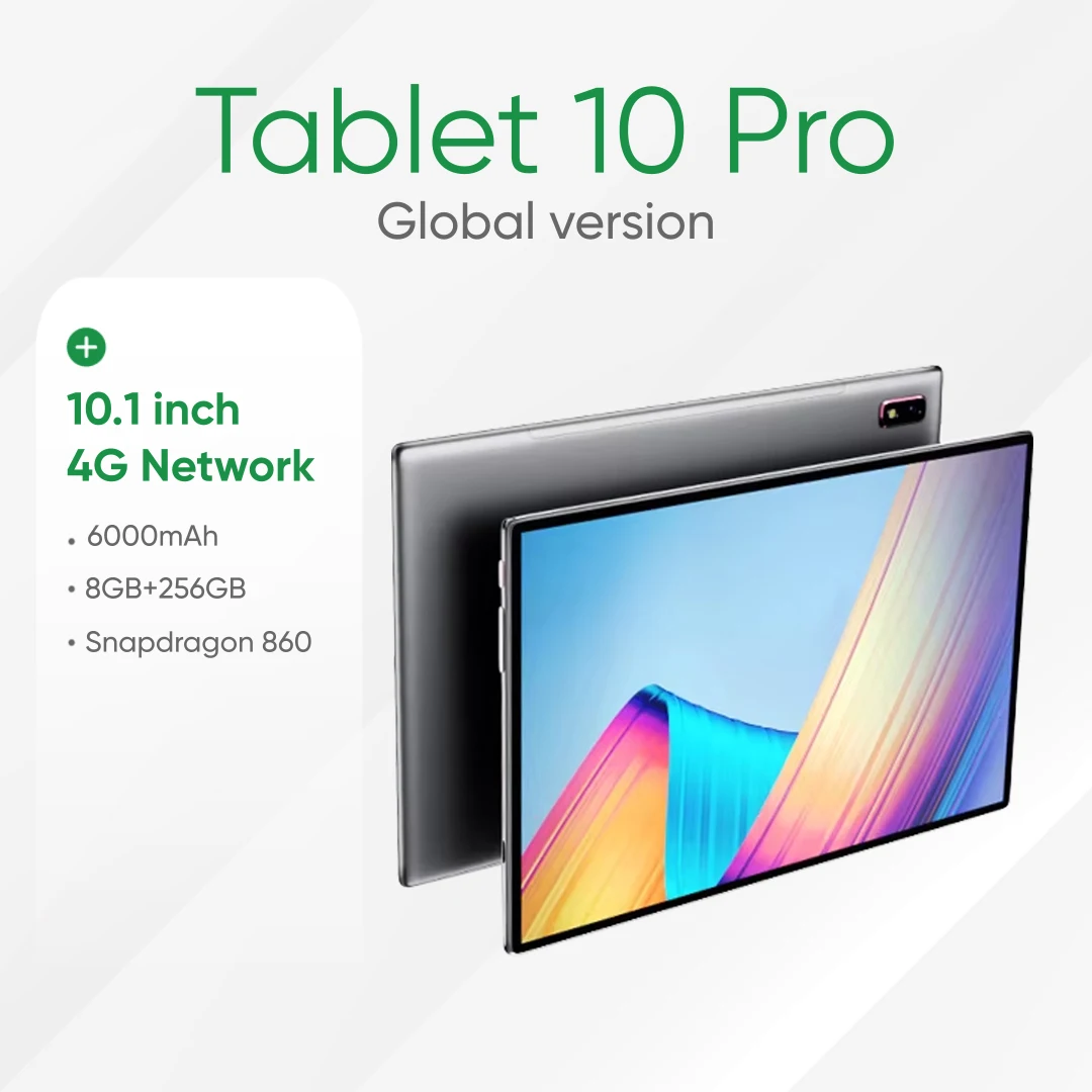 Original Tablet 10 Pro 10.1-inch HD Display 8GB+256GB Android 11 Face Unlocked 6000mAh Large-capacity Battery Snapdragon 860