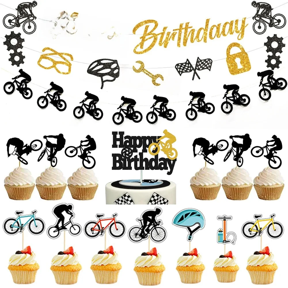 AliExpress Dirt Bike Birthday Party Decors Happy Birthday Banner Cake Toppers Bicycle Sports Theme Birthday Party Supplies for Kids