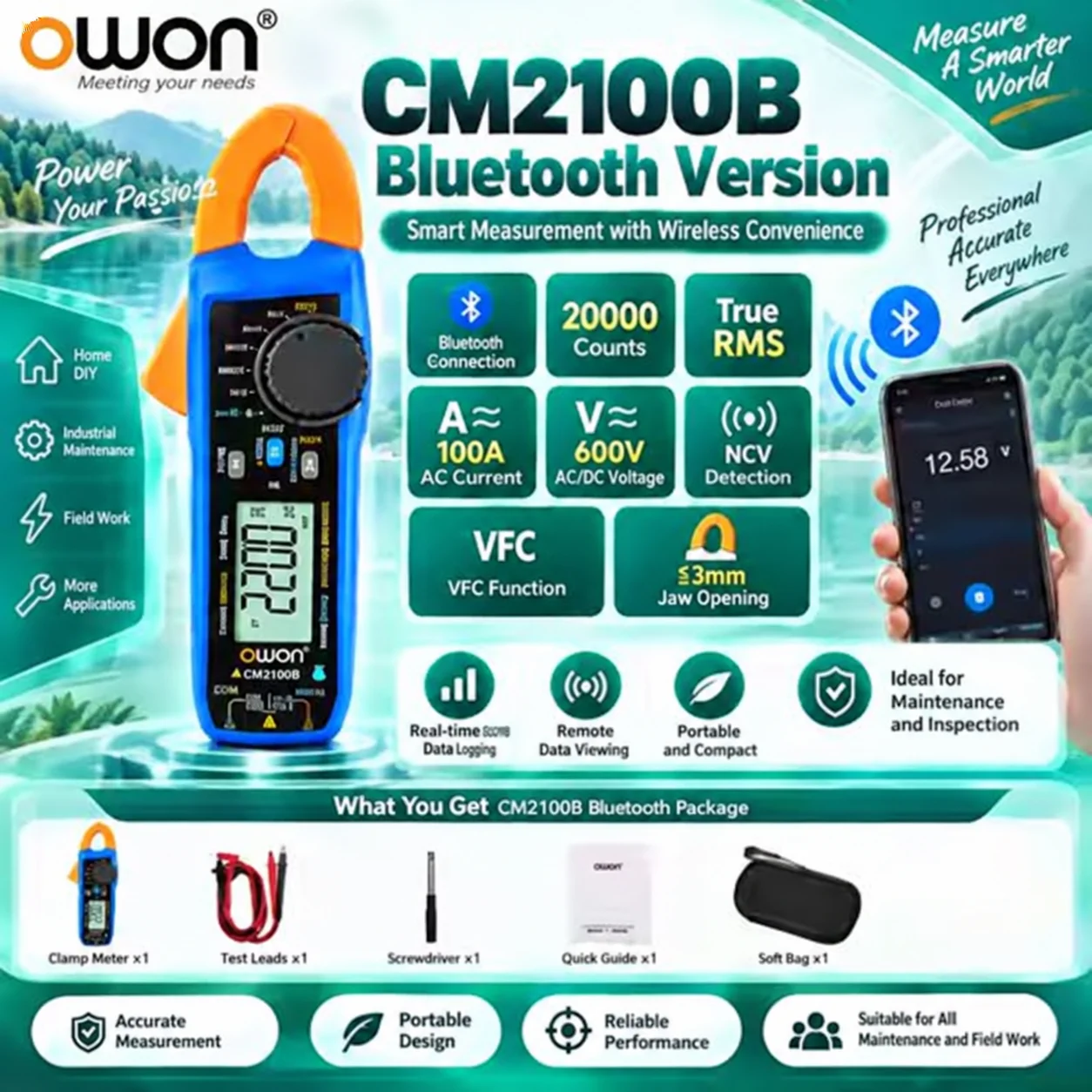 OWON CM2100 CM2100B Digitale multimeter Hoge precisie 20000 Count AC/DC RMS VFC Auto Range Smart Digitale multimeter Testmeter