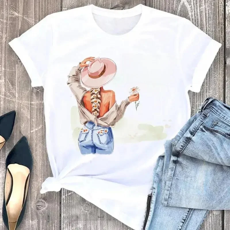 Moda kwiat dziewczyna wydruk graficzny T Shirt kobiety mężczyźni na co dzień koszulka z okrągłym kołnierzykiem krótki rękaw Plus rozmiar T Shirt Unisex — zdjęcie 2