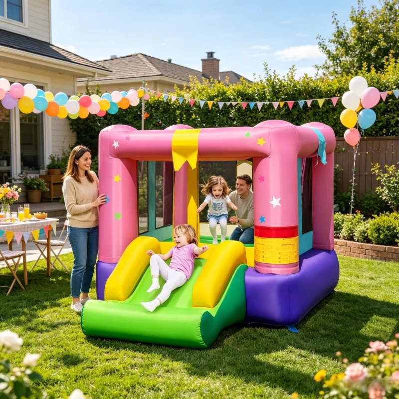 Château gonflable avec grande zone de saut, château gonflable pour enfants pour fêtes en intérieur et en extérieur, structure de jeu sécurisée pour jardin, cour, pelouse, fêtes d'enfants, divertissement familial et événements en plein air.