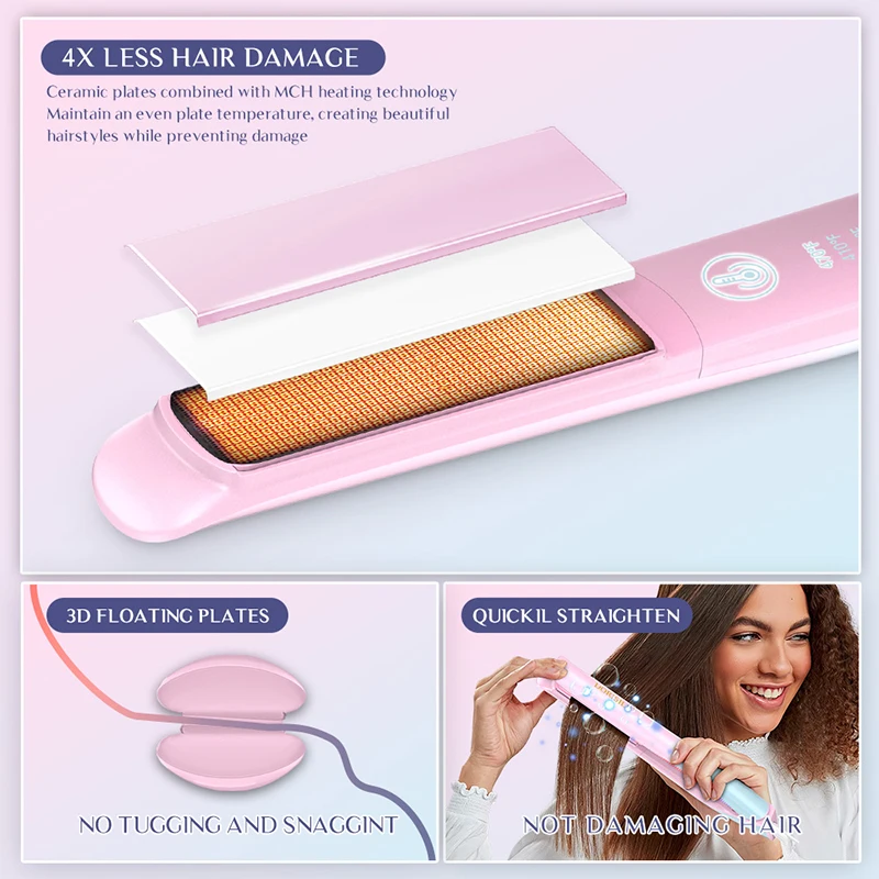 Hair Straightener Colorful Light Dual Voltage Flat Iron for Travel Professional Salon Ceramic Straightening and Curling Iron