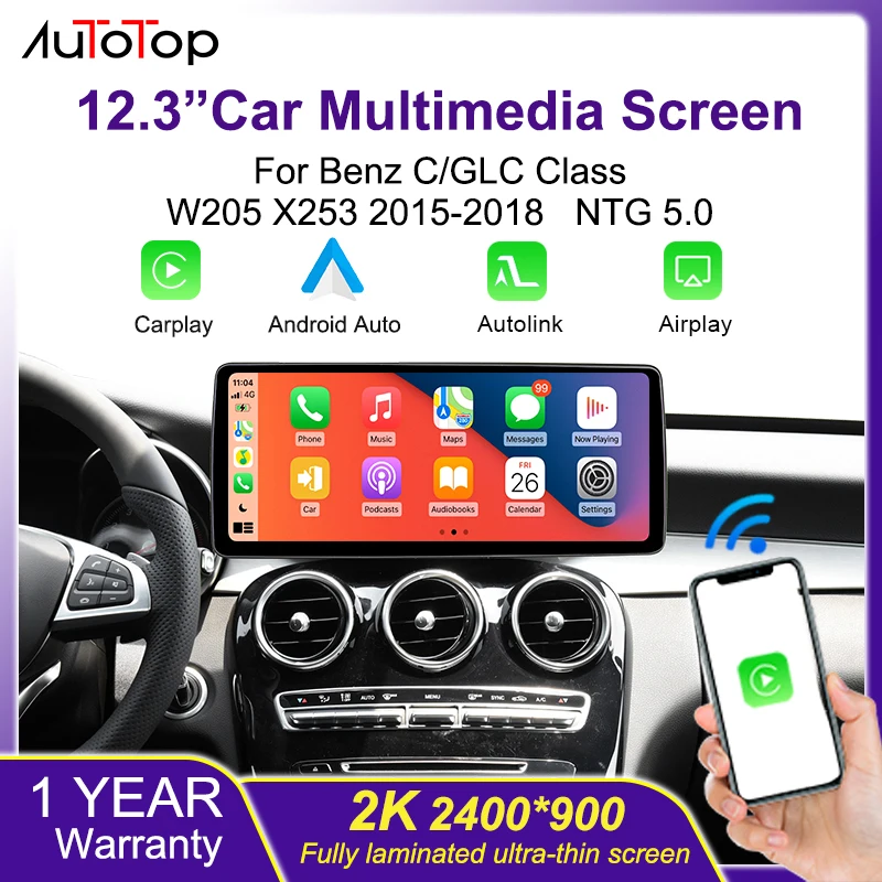 

AUTOTOP 12,3 дюйма 2400*900 Linux Carplay Автомагнитола для Mercedes Benz W205 GLC C V Class W447 GLA CLA 2015-2019 NTG5.0 Airplay